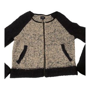 Gap medium shades of blue knit zip front cardigan metallic threading  pockets